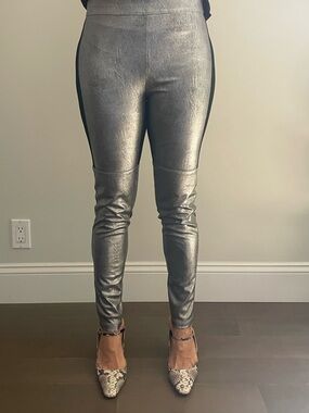 Metallic Silver High-Waist Ponte Leggings